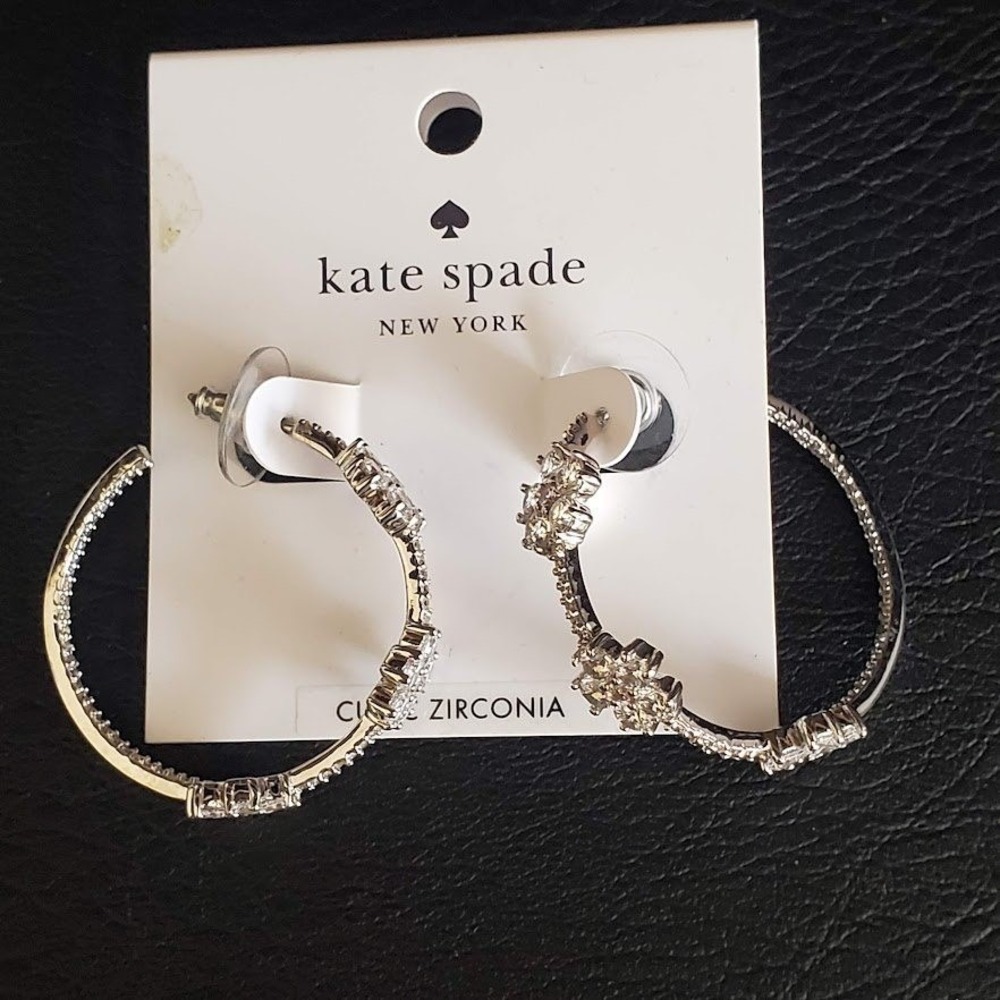 Kate Spade New York Gleaming Garden Cubic Zirconia Flower Hoop Earrings Silver